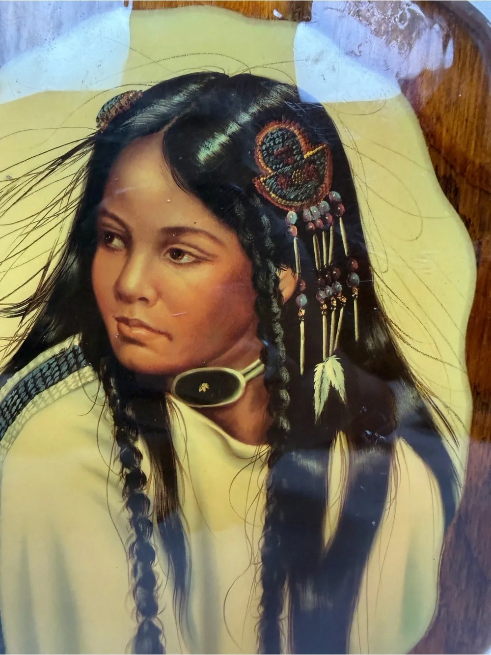 Native American Indian Print On Wood Lacquered